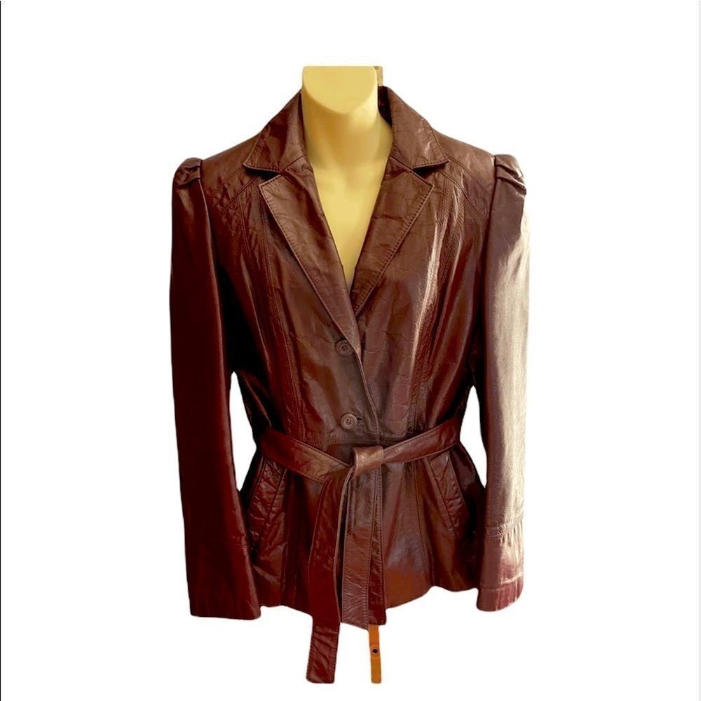 LEATHER VINTAGE BERGMAN’S jacket oxblood red belt tie waist pockets